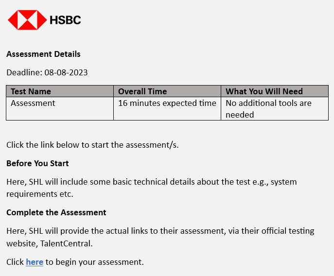 HSBC Values Test Invitation