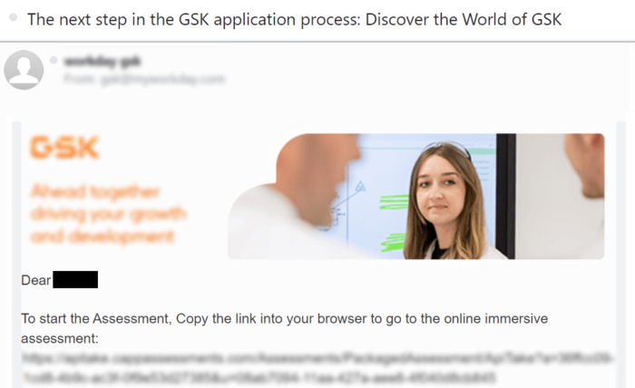 World of GSK Online Assessment Invitation