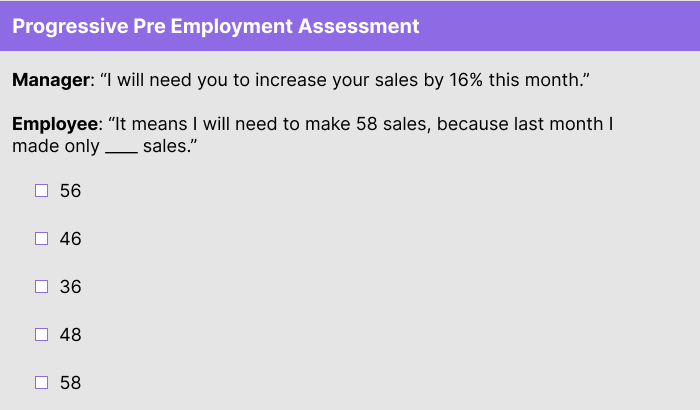 Progressive Pre Employment Assessment Numerical Sample Question