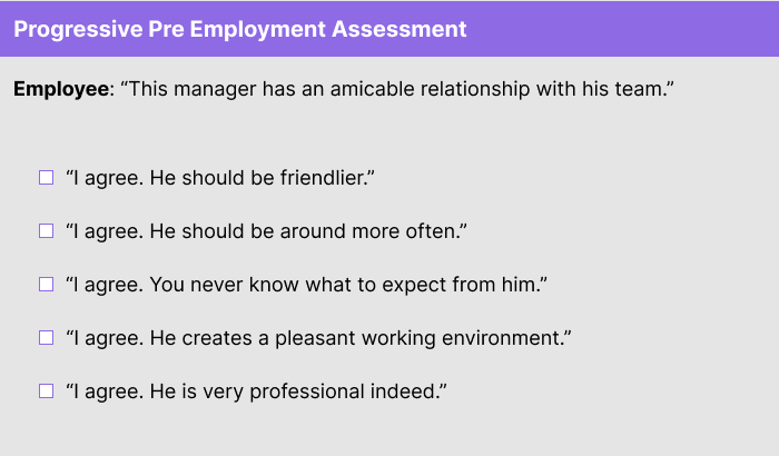 Progressive Pre Employment Assessment Verbal Practice Question 1