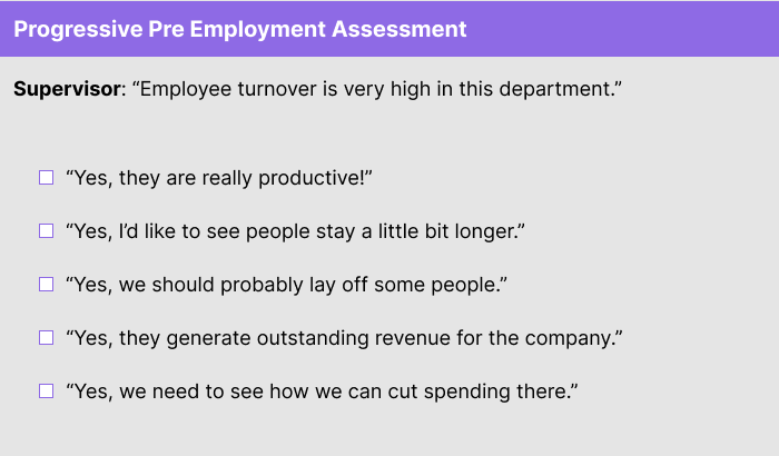 Progressive Pre Employment Assessment Verbal Sample Question