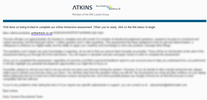 Atkins Online Immersive Assessment Invitation