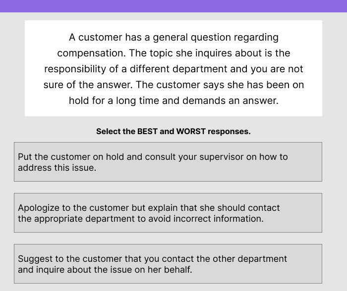 Progressive Pre Employment Assessment Situational Judgment Sample Question 1